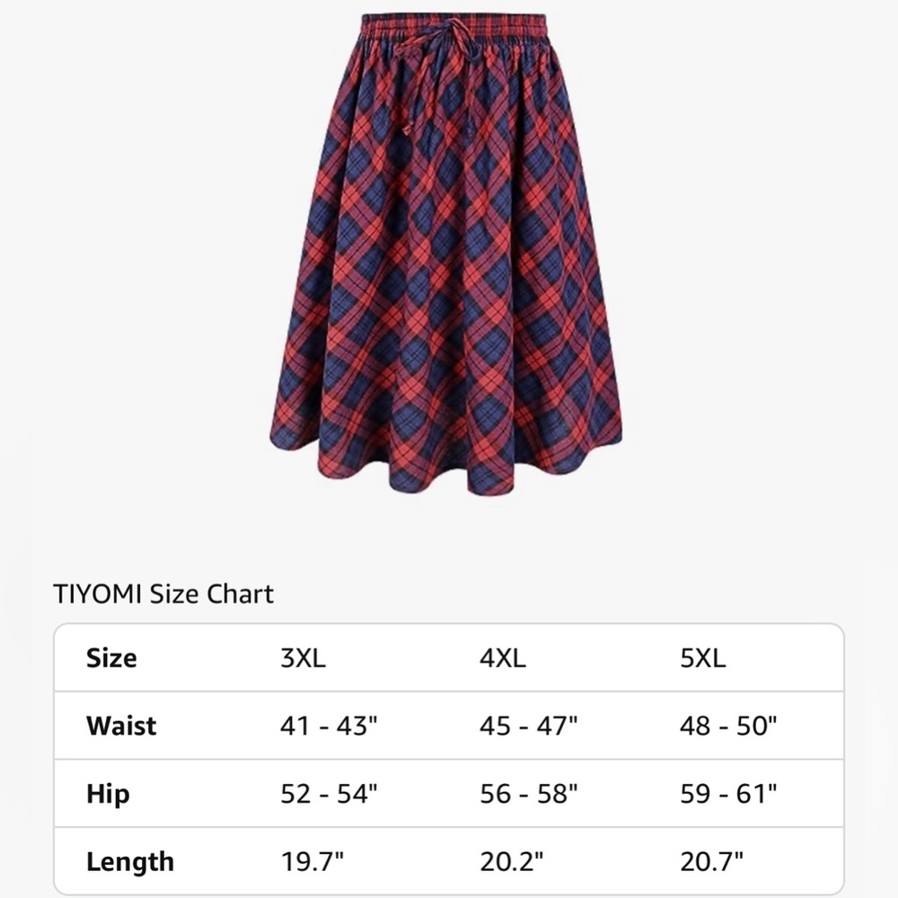 Plus Size 4X Red Plaid Tartan Midi Skirt with Pockets - Picture 8 of 8